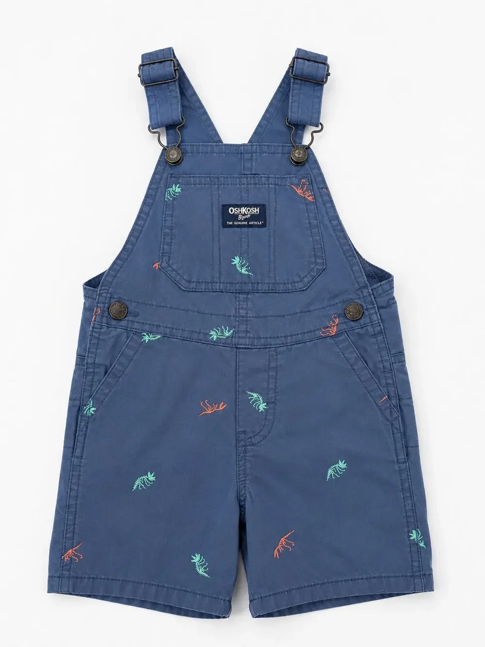 OshKosh B’gosh 24M Dinosaur Embroidered Toddler Boys Blue Cotton Overalls